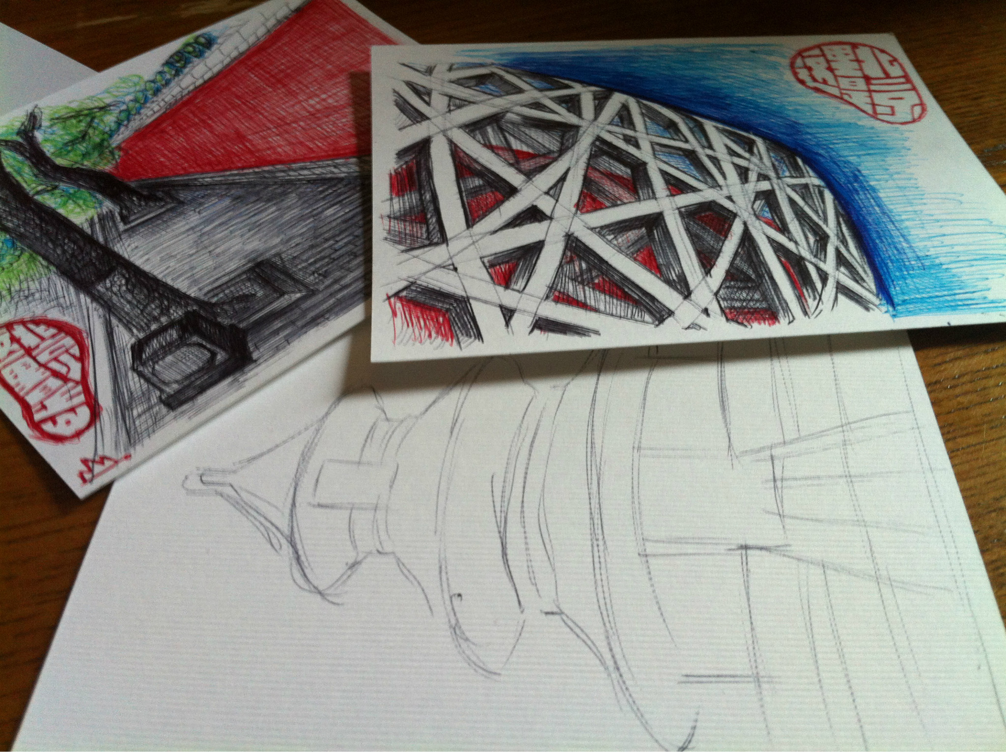 自制手绘名信片,俺圆珠笔下的北京城,画啥大家给些建议!